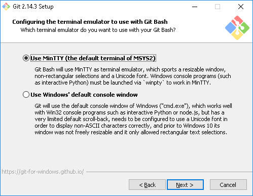 Configuring the terminal emulator to use with Git Bash
