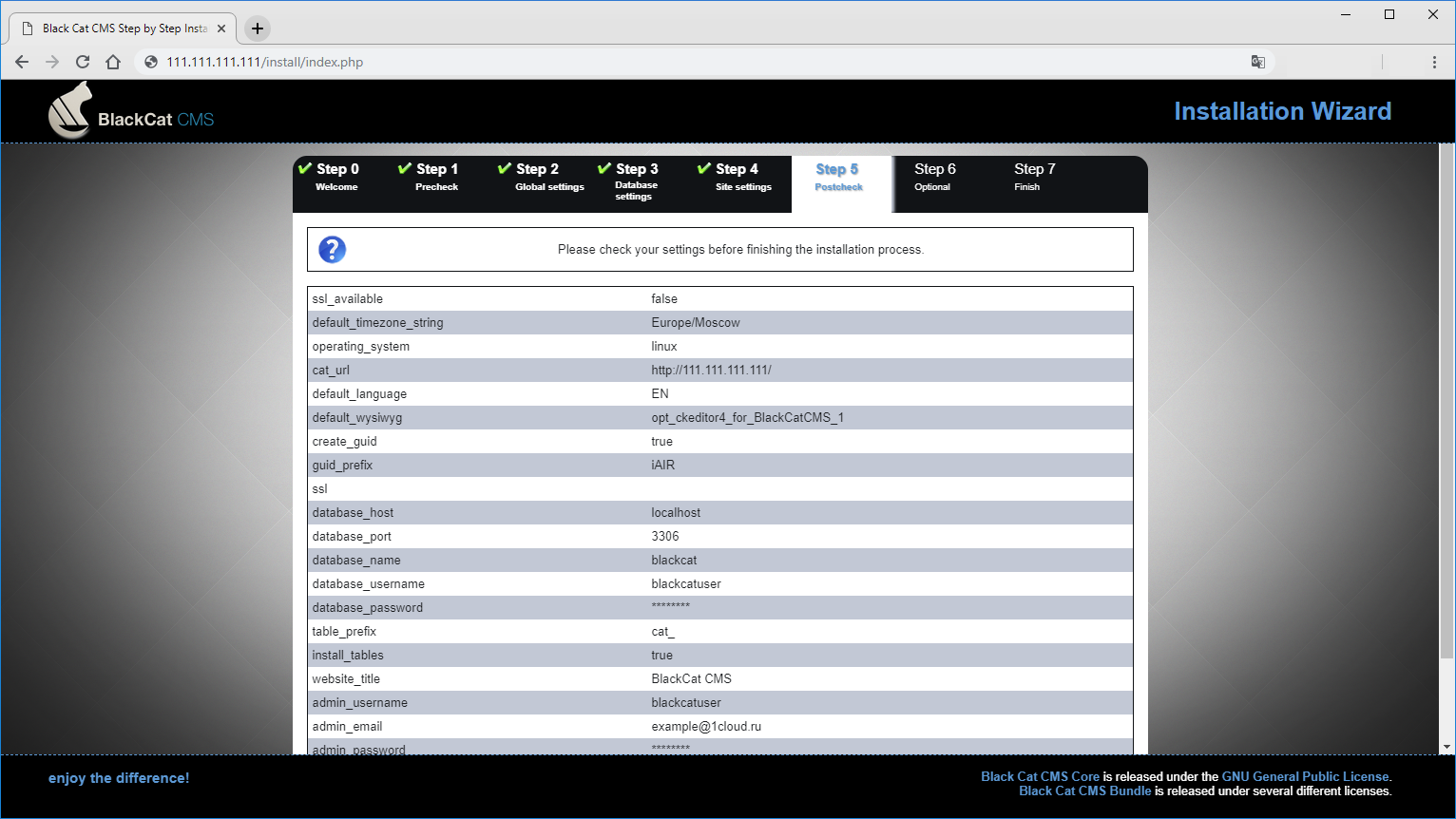 Postcheck BlackCat CMS