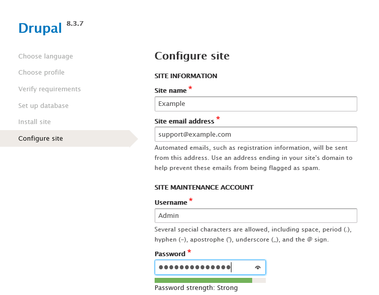 Configure site