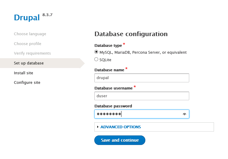 Database configuration