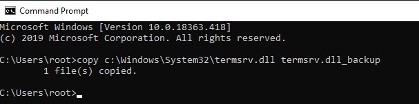 создать резевную копию файла termsrv.dll