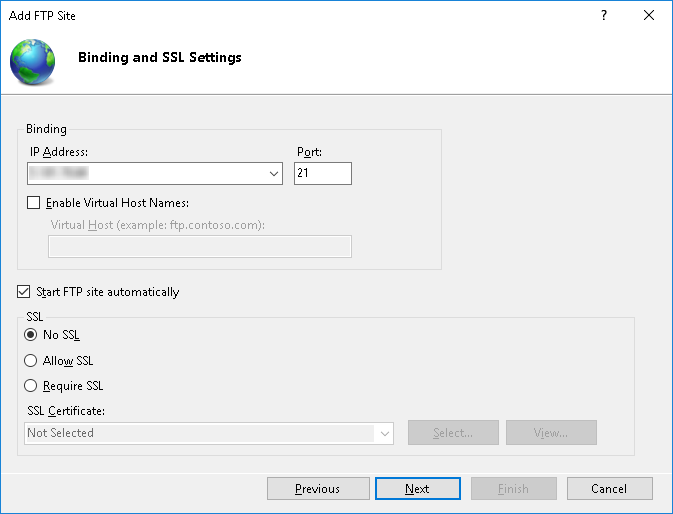 Binding and SSL Setting