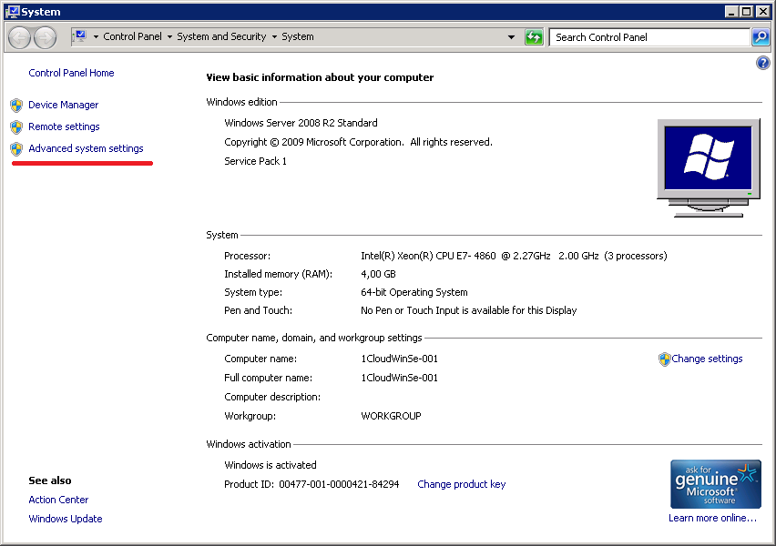 control panel-system and security-system-advanced system-setting