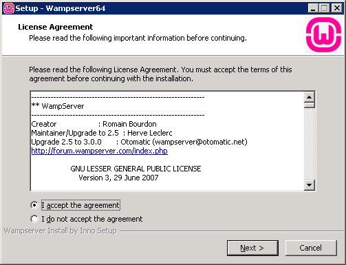 setup wampserver accept the agreement