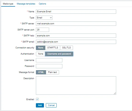 Zabbix настройка способов оповещения