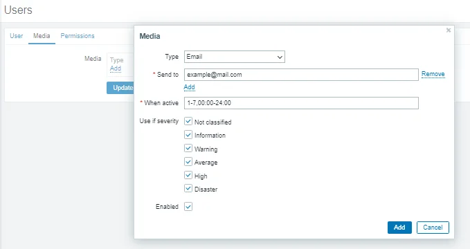 Zabbix настройка способов оповещения