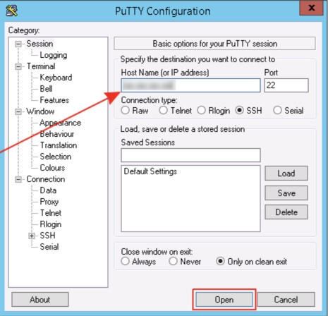 Putty ssh connect settings